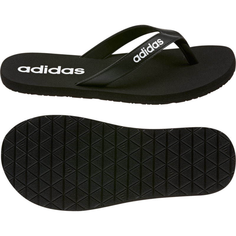 Adidas Eezay Flip Flop EG2042 – juodos vyriškos šlepetės per pirštą su baltu logotipu, lengvos ir patogios vasarai.
