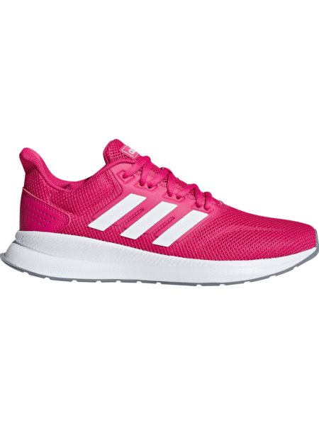 Adidas moteriški bėgimo batai Runfalcon F36219 rožiniai su baltu padu ir baltomis juostelėmis.