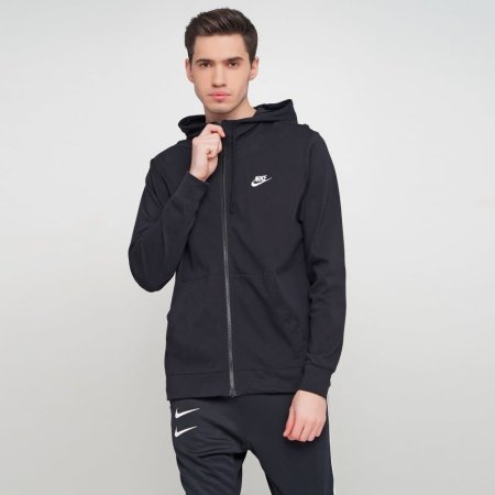 Nike M NSW Club Hoodie Full-Zip Jersey CJ4443-010 – vyriškas juodas džemperis su gobtuvu ir užtrauktuku