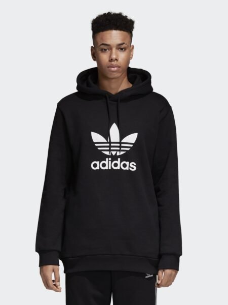 Adidas Originals Trefoil Warm-Up Hoodie M CW1240 vyriškas juodas džemperis su baltu logotipu
