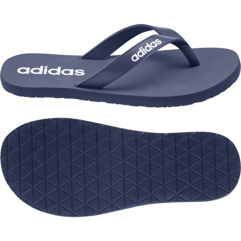 Adidas Eezay Flip Flop EG2041 – mėlynos vyriškos šlepetės per pirštą su baltu Adidas logotipu, skirtos vasarai ir paplūdimiui.