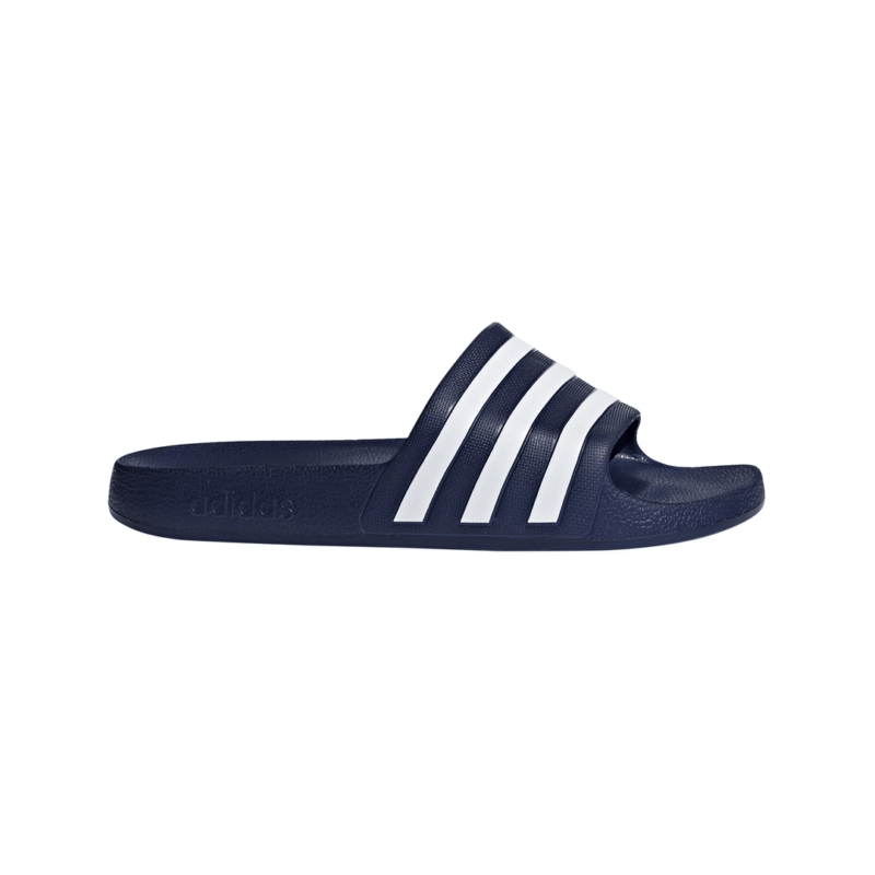 Adidas mėlynos unisex šlepetės su baltomis juostelėmis, modelis F35542, skirtos baseinui ir paplūdimiui