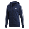 Adidas vyrams mėlynas džemperis Essentials 3-Stripes Hoodie S98787 su gobtuvu, pilnu užtrauktuku ir baltomis juostelėmis – patogus ir stilingas pasirinkimas kiekvienai dienai.