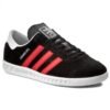 Adidas Originals Hamburg vyriški juodi batai BB5300 su raudonomis juostelėmis ir baltu padu, pagaminti iš verstos odos.