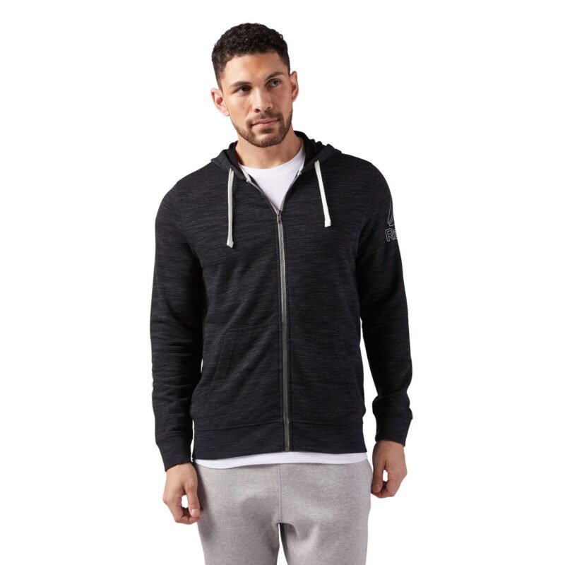 Reebok džemperis vyrams Marble Group Full Zip CE3917 – tamsiai pilkas su gobtuvu