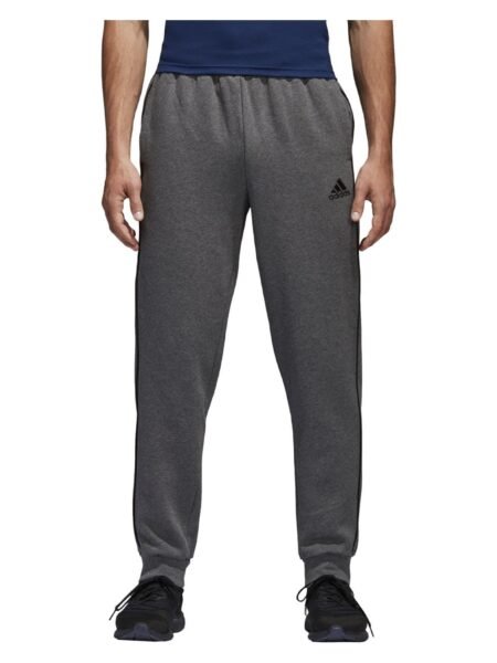 Adidas Core18 CV3752 pilkos vyriškos sportinės kelnės su FLEECE pašiltinimu ir šoninėmis kišenėmis.