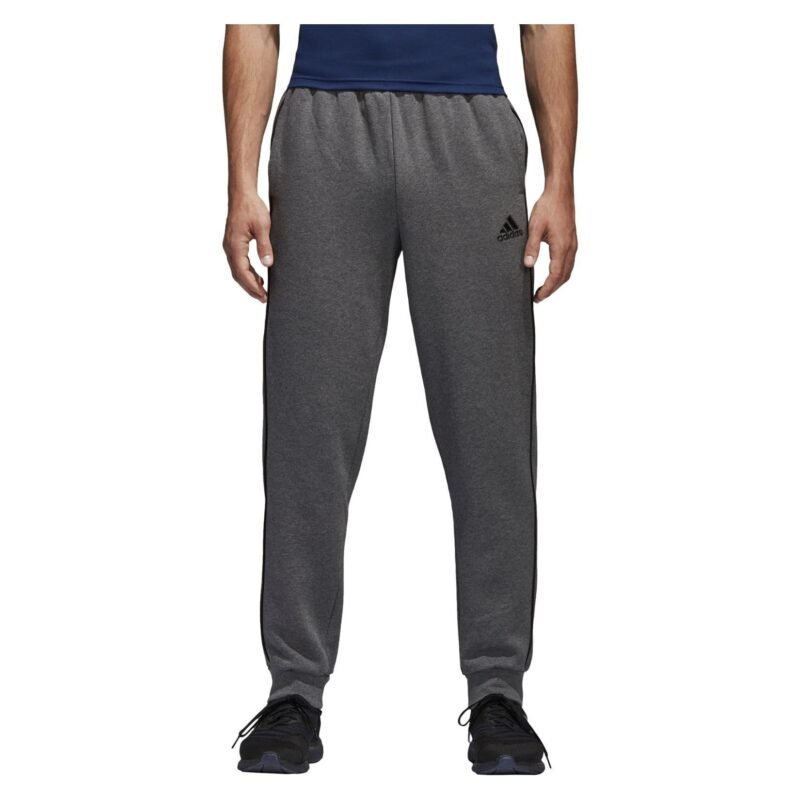 Adidas Core18 CV3752 pilkos vyriškos sportinės kelnės su FLEECE pašiltinimu ir šoninėmis kišenėmis.