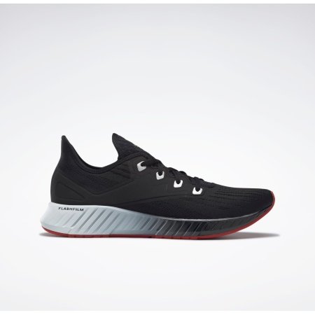 Reebok Flashfilm 2.0 EG8508 – vyriški juodi bėgimo bateliai su pilku padu ir kvėpuojančia tinkline viršutine dalimi.