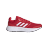 Vyriški raudoni bėgimo batai Adidas Galaxy 5 FY6721 su baltu padu ir trimis baltomis juostelėmis.