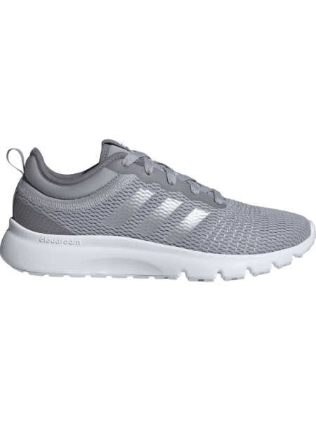 Pilki moteriški Adidas bėgimo bateliai Fluidup H02005 su baltu padu ir orui pralaidžia tinkleline medžiaga.