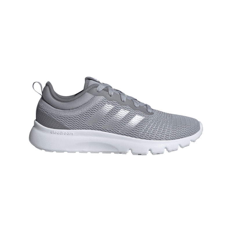 Pilki moteriški Adidas bėgimo bateliai Fluidup H02005 su baltu padu ir orui pralaidžia tinkleline medžiaga.