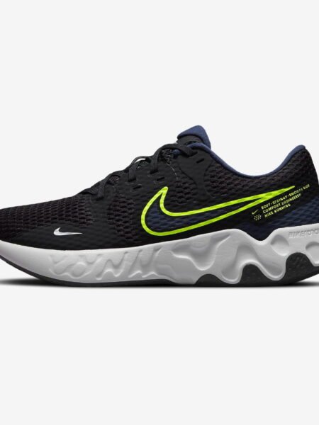 Nike vyriški bėgimo batai Renew Ride 2 CU3507-001 – mėlynos spalvos su baltu padu ir salotiniais logotipais, iš tinklinės medžiagos.