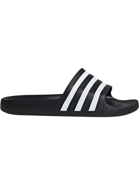 Adidas unisex juodos šlepetės su baltomis juostelėmis, modelis F35543, skirtos paplūdimiui ar baseinui