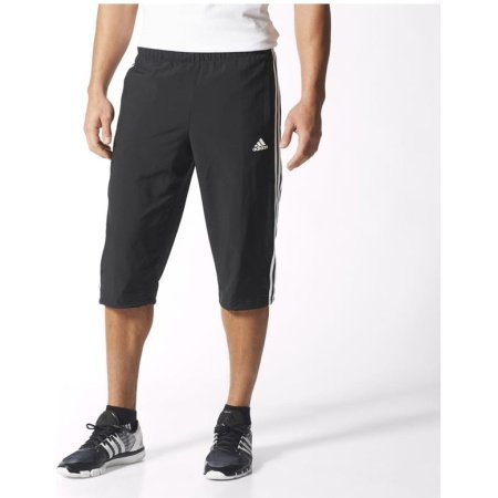 Adidas Essentials vyriški 3/4 ilgi šortai S88114, juodi su baltomis juostelėmis