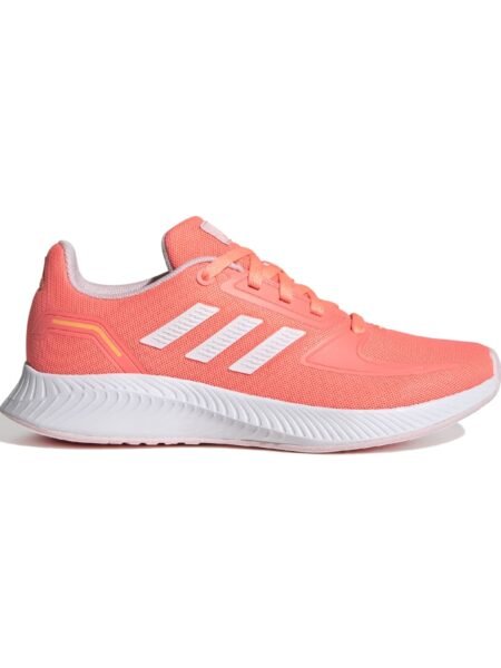Adidas Runfalcon 2.0 K GX3535 vaikiški rožiniai bėgimo batai su baltu padu ir tinkline kvėpuojančia viršutine dalimi.