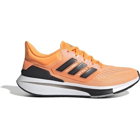 Adidas oranžiniai vyriški bėgimo bateliai EQ21 Run GZ6869 su baltu padu ir juodomis 3 juostelėmis, skirti aktyviam judėjimui.