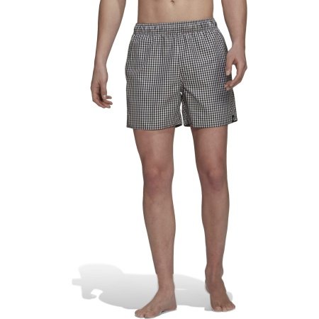 Adidas vyriški maudymosi šortai Check Swim CLX SL HA0368 juodi su baltu, su mažu logotipu, su kišenėmis ir vidiniu tinkliniu pamušalu.