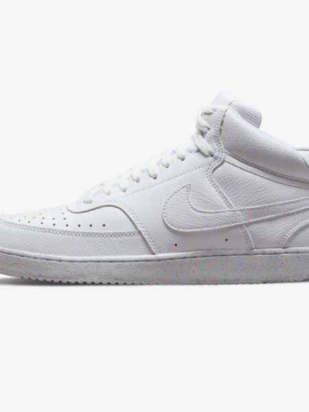 Balti vyriški Nike Court Vision Mid NN DN3577-100 kedai su vidutinio aukščio aulu ir Nike logotipu