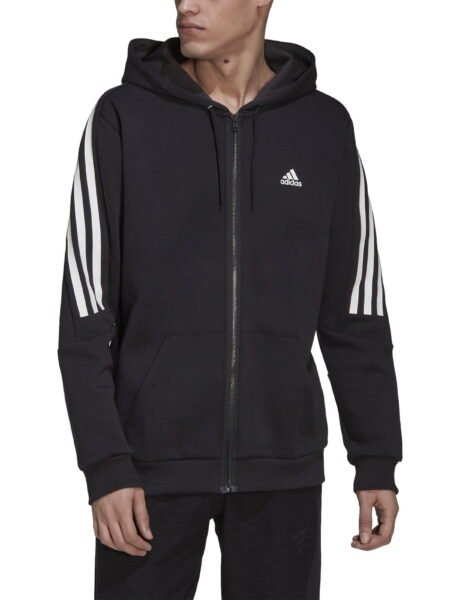 Adidas Vyriškas Džemperis Su Gobtuvu Future Icons 3-Stripes Full-Zip Doubleknit Hoodie HK4568 juodas