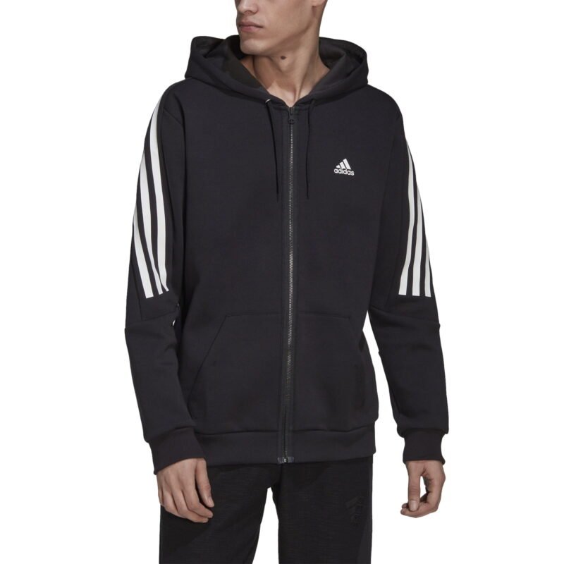 Adidas Vyriškas Džemperis Su Gobtuvu Future Icons 3-Stripes Full-Zip Doubleknit Hoodie HK4568 juodas