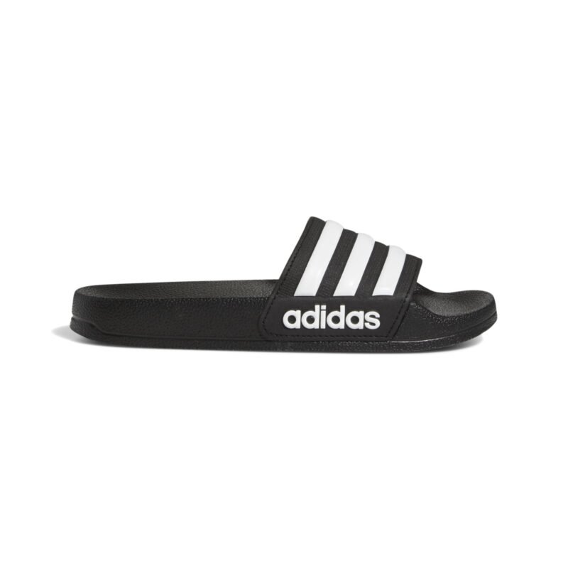 Adidas juodos vaikiškos šlepetės su baltomis juostelėmis Adilette Shower K G27625.