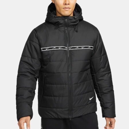 Nike Sportswear Repeat vyriška striukė DX2037-010 juoda šilta striukė su gobtuvu žiemai ir rudeniui