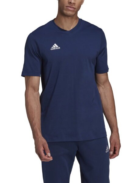 Adidas mėlyni vyriški marškinėliai Essentials Ent 22 Tee HC0450 su kontrastiniu logotipu.