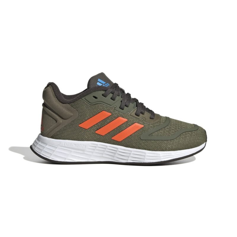 Adidas vaikiški bėgimo bateliai Duramo 10 K GZ1796 – sportiniai batai vaikams, žali su baltu padu ir raudonomis juostelėmis.