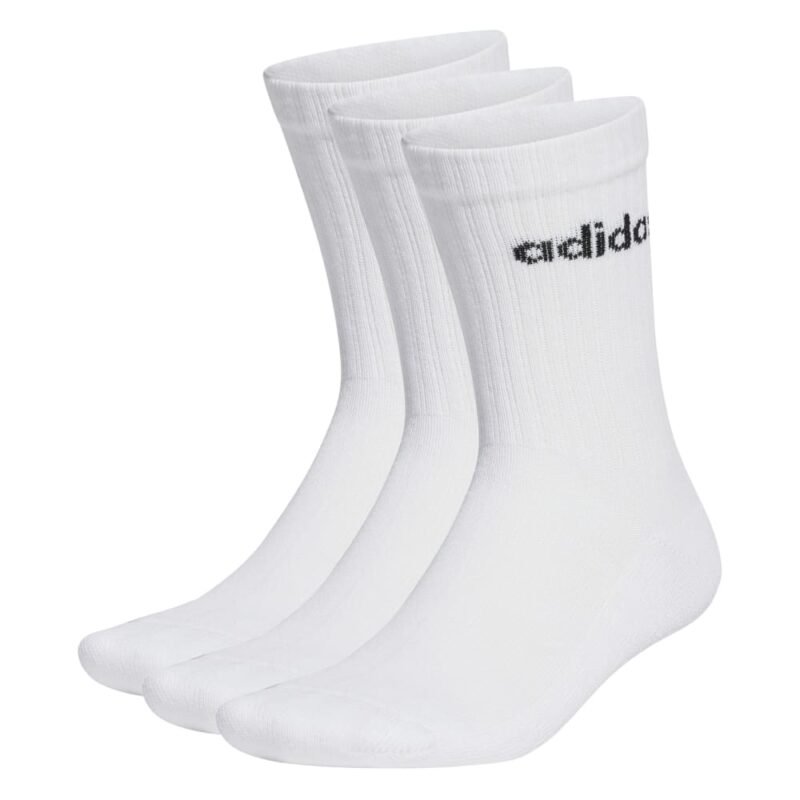 Baltos Kojinės Adidas Ilgos Unisex Vyrams Moterims Paaugliams Sportui Laisvalaikiui Kasdienai Linear Crew Cushioned Socks 3 Pairs HT3455