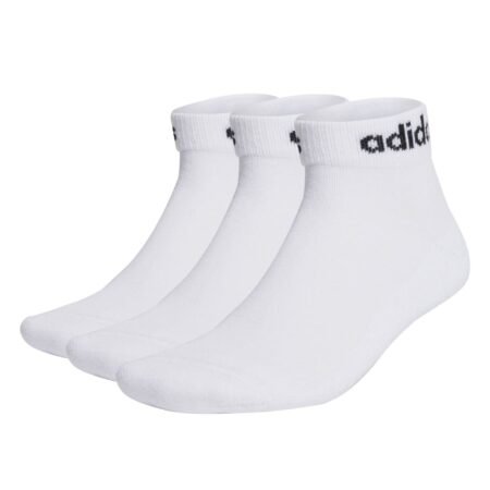 Adidas Linear Cushioned Ankle Socks HT3457 – baltos trumpos sportinės kojinės (3 porų rinkinys) vyrams ir moterims.