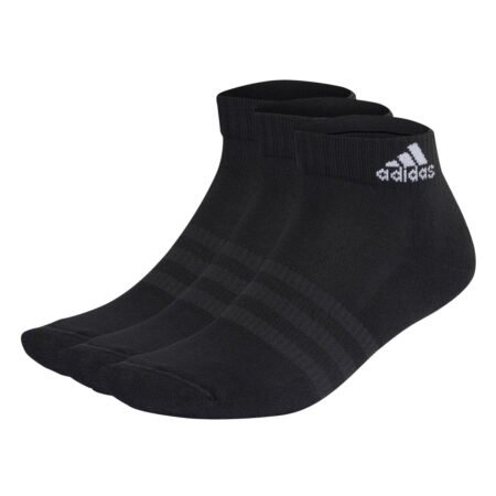 Adidas Cushioned Ankle Socks IC1277 – trumpos juodos sportinės kojinės (3 poros), unisex modelis, kilpinis padas, elastinga juosta.