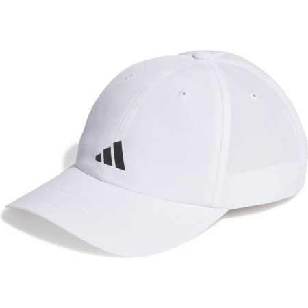 Balta unisex Adidas kepurė su snapeliu Run Essential AEROREADY IC2069 ir juodu logotipu priekyje.