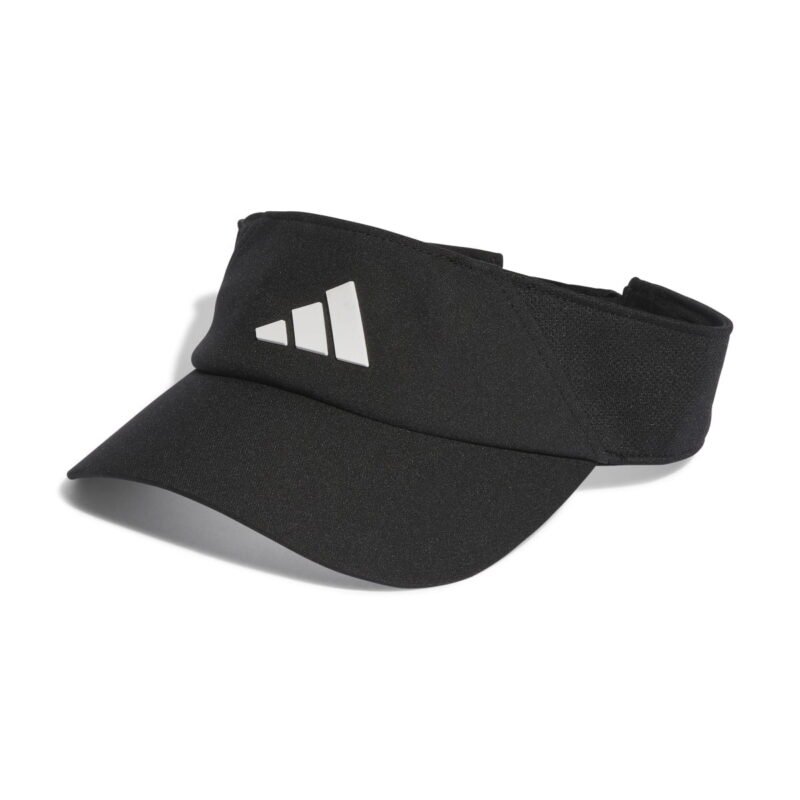 Juodas Adidas snapelis Aeroready Visor IC6519 su baltu logotipu, skirtas vyrams ir moterims