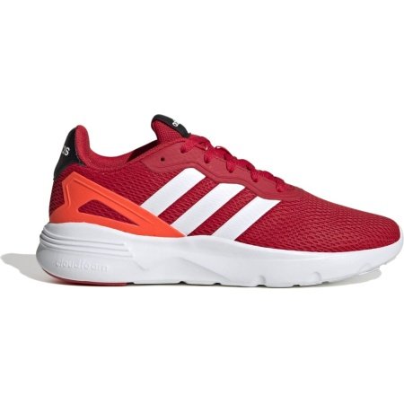 Adidas Nebzed HP7865 raudoni vyriški sportbačiai su baltomis 3 juostelėmis ir baltu padu.