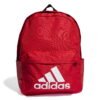 Raudona Adidas kuprinė BOS IL5809 su baltu logotipu, paminkštintomis petnešomis ir keliomis kišenėmis.