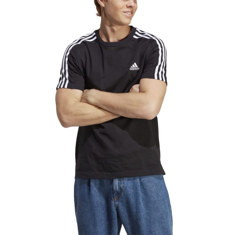 Adidas marškinėliai vyrams medvilniniai, 3-juostelės, juodi, Essentials Single Jersey 3-Stripes Tee IC9334