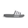 Pilkos spalvos Adidas vyriškos šlepetės su baltomis 3 juostelėmis, modelis Adilette Shower Slide GY1891.