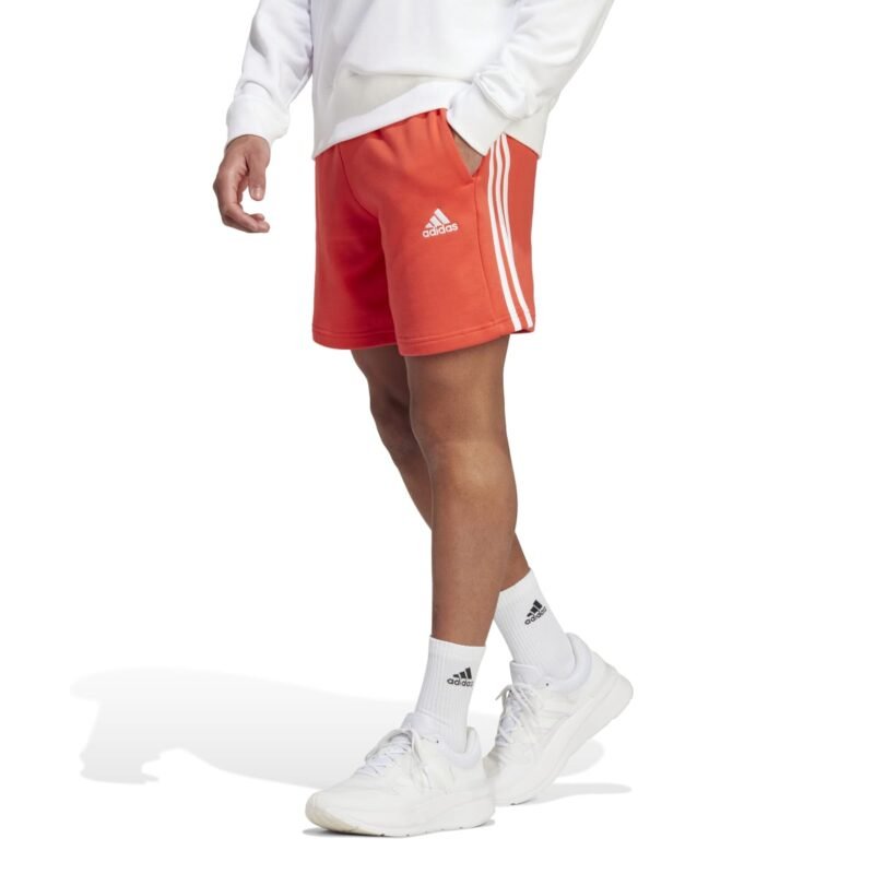 Adidas Šortai Vyrams Medvilniniai Sportiniai Raudoni 3-Juostelės Essentials French Terry 3-Stripes Shorts IC9438