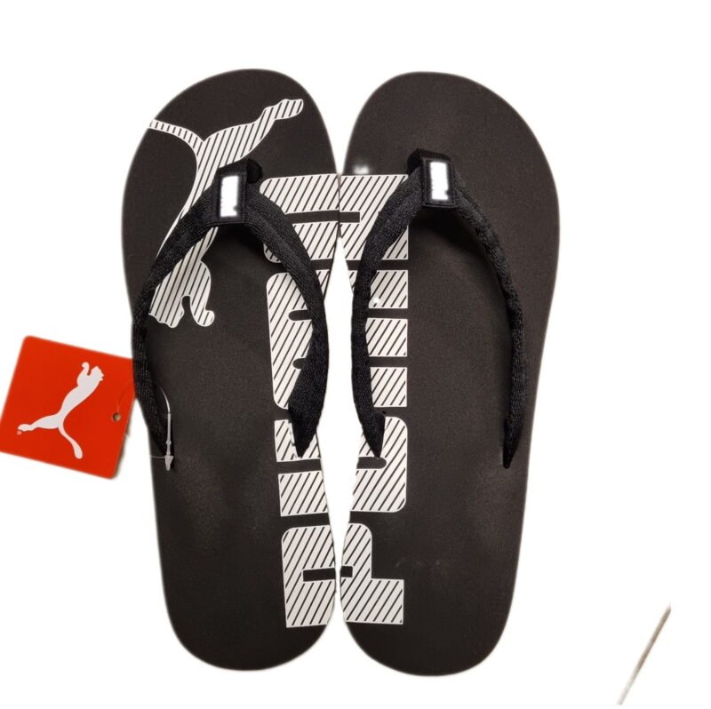Puma vyriškos šlepetės per pirštą Epic Flip V2 360248-03 – juodos, su baltu logotipu, vasariškos, lengvos, patogios.