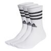 Adidas baltos unisex kojinės su juodais logotipu ir 3 juostelėmis – 3 porų rinkinys HT3458