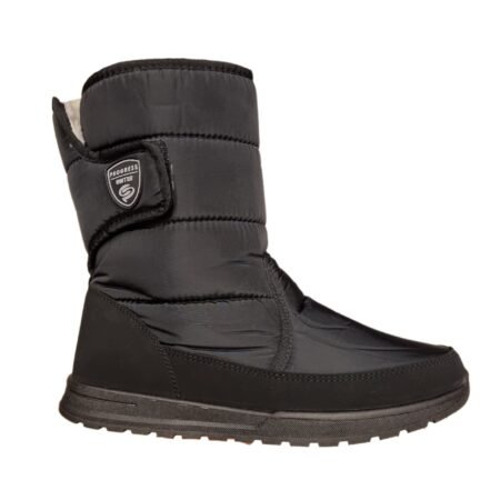 Progress PR4232 vyriški sniego batai – juodi žieminiai batai su dirbtiniu kailiuku ir Velcro užsegimu.