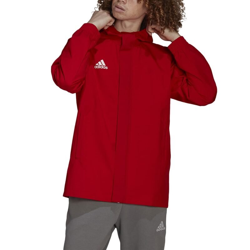 Adidas vyriška sportinė striukė Entrada 22 IK4009 – raudona, su kapišonu, atspari lietui ir vėjui.