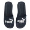 Puma vyriškos šlepetės Purecat Slide 360262-02 – mėlynos, lengvos, su baltu logotipu, tinkamos baseinui ir paplūdimiui.