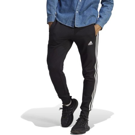 Adidas Sportinės Kelnės Vyriškos, Su manžėtais, Juodos, 3-Juostelės Baltos, Essentials French Terry Cuffed 3-Stripes Pants HA4337