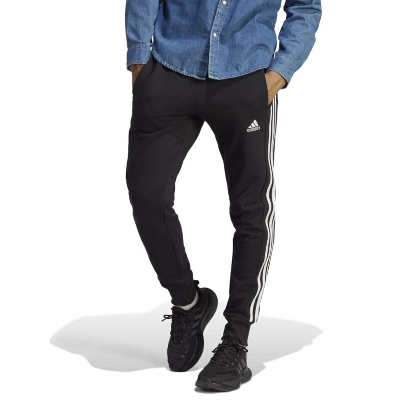 Adidas Sportinės Kelnės Vyriškos, Su manžėtais, Juodos, 3-Juostelės Baltos, Essentials French Terry Cuffed 3-Stripes Pants HA4337