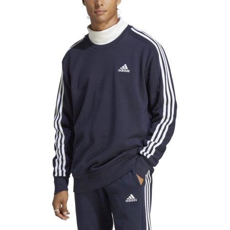 Adidas vyriškas džemperis Essentials French Terry 3-Stripes Sweatshirt IC9318 mėlynas su baltomis juostelėmis.
