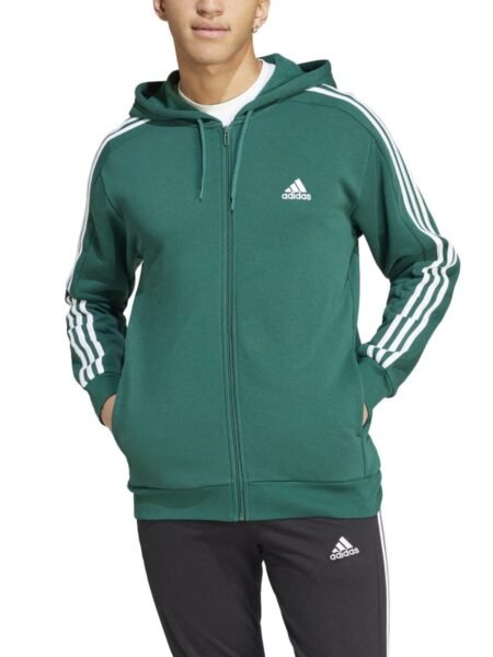 Vyriškas Adidas Džemperis Su Gobtuvu Essentials 3-Stripes M Full Zip Fleece Hoodie IS0010 žalia