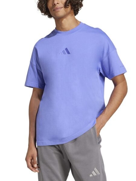 Adidas Essentials All Szn vyriški violetiniai marškinėliai IY4144, trumpomis rankovėmis, 100% medvilnės audinys, laisvo kirpimo.
