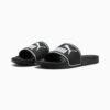 PUMA Leadcat 2.0 Slide 384139-01 – juodos unisex šlepetės su baltu PUMA logotipu, tinkamos vyrams ir moterims.