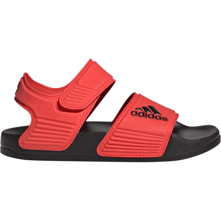 Raudonos Adidas basutės vaikams Adilette Sandal IH3633 su juodu padu ir reguliuojamais lipukais.